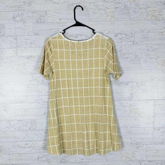 Lularoe Perfect T short sleeve tunic swing top window pane gold tan white - Picture 2 of 5
